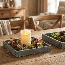 Artikel Bakke træ firkantet grå, hvid borddekoration shabby chic 24,5×24,5 cm 2 stk.