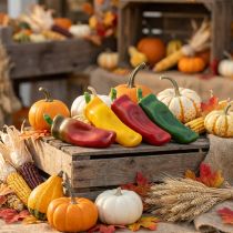 Artikel Paprika butiksvinduesdekoration grøntsagsdekoration assorterede farver H14cm 4 stk