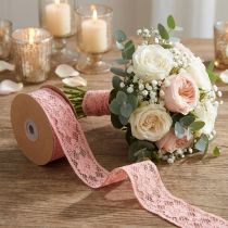 Artikel Blondebånd gammel pink, dekorativt bånd, vintage dekoration, dekorativt bånd, bryllup dekoration B25mm L15m