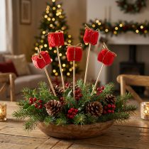 Artikel Blomsterprop julepakke dekoration rød 2,5cm 15 stk