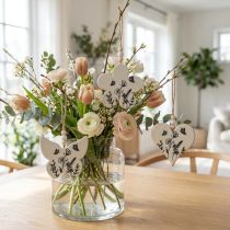 Artikel Dekorativ bøjle hjerte blomst sommerfugl hvid natur 9cm 3 stk
