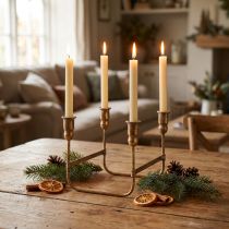 Artikel Antik pind lysestage til 4 lys guld 18×18cm H16,5cm