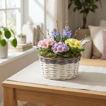 Artikel Dekorativ rund plantekurv Ø20cm Hvid Brun Forårsdekoration