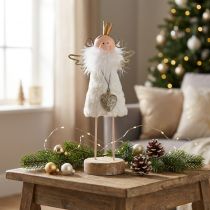Artikel Englefigur juledekoration træ metal hvid gylden H20,5cm