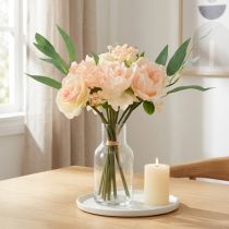 Artikel Kunstig blomsterbuket pæoner roser eukalyptus dekorative silkeblomster 32 cm