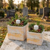 Artikel Planteskuffe med håndtag orange hvidt træ 12/15 cm sæt med 2 stk