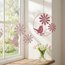 Artikel Dekorativ ring metal hængende dekorationsblomster pink Ø30cm 2stk