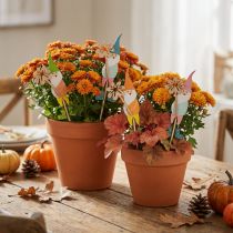 Artikel Dværg dekoration med blomster blomsterprop træ 4×10,5cm 12stk
