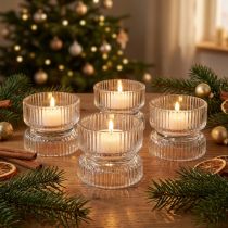 Artikel Fyrfadsstage ribbet glas dekorativ klar Ø9cm H7cm 4 stk
