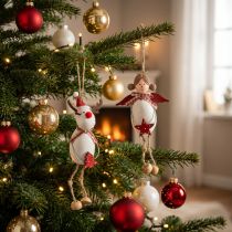 Artikel Julefigurer, engel og rensdyr, til ophæng, hvid, rød, Ø4,7 cm, H20/18 cm, 2 stk.