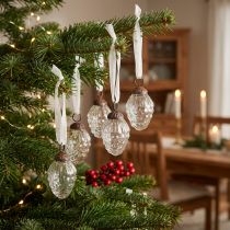 Artikel Julepynt glas dekorativ bøjle glaskegler 3×4,5cm 12 stk