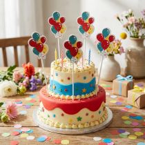 Artikel Blomsterstik buket dekorative kage topper balloner farverige 26cm 15 stk
