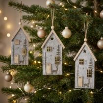 Artikel Julepynt af filthuse, beige, 15 cm, sæt med 6