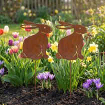 Artikel Metal havepæl kanin, rustik blikfang til blomsterbede og blomster, 100 cm, 2 stk.