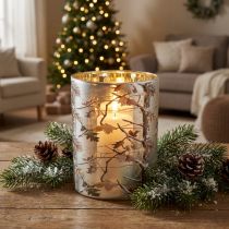 Artikel Glaslanterne med grendesign, guldfarvet inderside, 12 cm