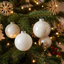 Artikel Snekugle, trævedhæng, juletræsdekoration, vinterdekoration hvid H6,5cm Ø6cm ægte glas 24 stk.
