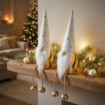 Artikel Nisse juledekorationsfigur hvid, guld Ø6,5cm H22cm 2 stk
