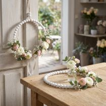 Artikel Dekorativ træring Shabby Chic hvid Ø19cm, bryllup, forår, dørdekoration, sæt med 4