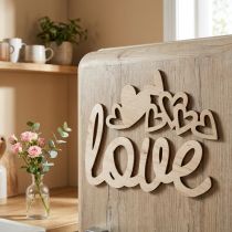 Artikel Hjerter "Love" trædekoration naturlig med magnet dekorationsskilt 20,5/25cm 6 stk.