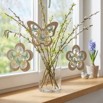 Artikel Sommerfugl til at hænge, trævedhængsblomst, forårsdekoration med glitter H11/14,5 cm 4 stk.