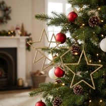 Artikel Julepynt stjernevedhæng gylden glitter 17,5cm 9stk