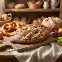 Artikel Kunstigt dekorativt rosinbrød - Bedragerisk realistisk madreplika til bagerier og butiksvinduer, 22 cm