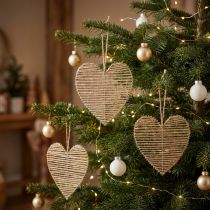 Artikel Dekorativ hjertejute naturel til juledekoration til ophæng 20cm 4 stk