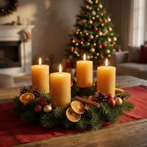 Artikel Ensfarvede bloklys, honningfarvet, Ø60×80 mm, sæt med 4 - Adventskransdekoration, voks