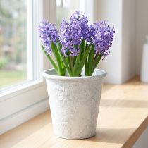 Artikel Urtepotte med ornamenter, cachepot, metalbeholder, hvid, Ø15,5 cm, H14,5 cm