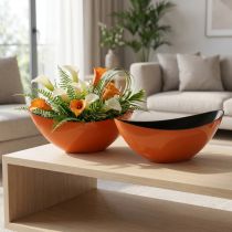 Artikel Moderne bådformet skål i orange – 39 cm – Alsidig brug til dekoration og plantning – 2 stk.
