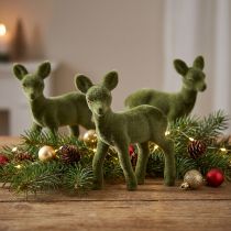 Artikel Dekorativ figur hjort fawn flocked julefigurer grøn 10,5cm 6 stk