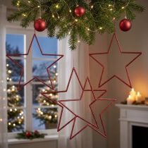 Artikel Store røde juledekorationsstjerner med glimmer til ophæng, 24 cm, sæt med 6