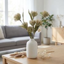 Artikel Kunstig blomst med 6 blomster flokket beigegrønt bundt på 3 H38cm