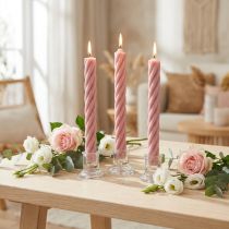 Artikel Rustikke stearinlys pindelys farvet pink 250/28mm 4 stk
