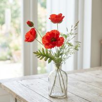 Artikel Valmue dekorativ haveblomst med 3 blomster rød L70cm