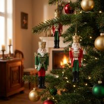 Artikel Nøddeknækker vedhæng julepynt 4-delt sæt, rød grøn guld, 10 cm