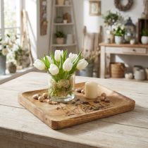 Artikel Dekorativ bakke lavet af mangotræ med blomstermønster, bakke 25×20 cm