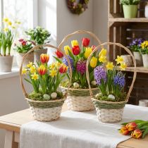 Artikel Blomsterkurv Henkel Naturgrøn Grå Hvid Ø18–26cm Sæt med 3