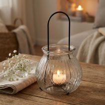 Artikel Lanterne fyrfadsstage glas metal klar sort Ø14,5cm