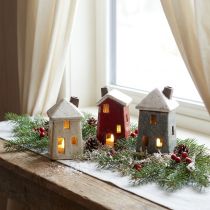 Artikel Keramikhus adventsdekoration creme rød grå 8,5/9,5 cm 3 stk.