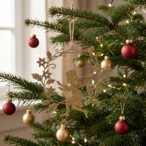 Artikel Englekrans, julepynt, engel til at hænge, metal vedhæng Gylden H14cm B15.5