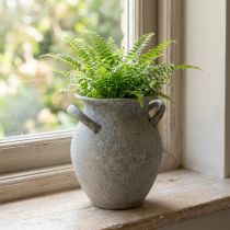 Artikel Dekorativ vase med hanke vintage plantekasse metal grå H13cm
