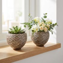 Artikel Dekorativ Skål Urtepotte Keramik Beige Brun Ø15cm 2stk