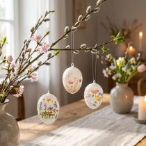 Artikel Påskeæg med forårs- og blomstermotiver, påskedekoration af høj kvalitet, 6 cm, 6 stk.