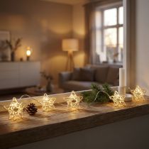 Artikel LED lyskæde stjerner mikro LED timer indvendig hvid 1,90m