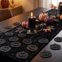 Artikel Halloween græskarpynt, 4 cm, sort, glitter, 72 stk.