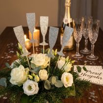 Artikel Nytårsaften dekoration champagneglas sølv blomsterpropper 9cm 18 stk