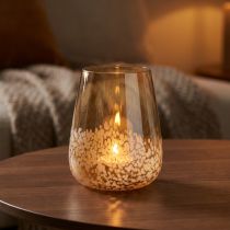 Artikel Lanterne glas fyrfadsstage glas dekoration brun hvid Ø10cm