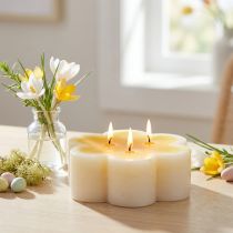 Artikel Tre-væget lys dekorativt blomsterlys gul hvid Ø11,5cm H4cm