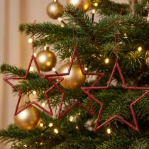 Artikel Dekorativ stjerne rød juletræspynt glitter Ø12cm, sæt med 12 julepynt